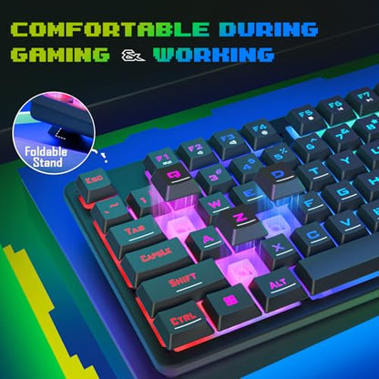 Redragon Updated S107 Gaming Keyboard and Mouse, RGB Gaming Keyboard and 10000 DPI Mouse Combo with 25-Key Anti-Ghosting, 1K Hz Programmable Mice with Software, Plug & Play to PC, Laptop [Upgrade] - color: Black