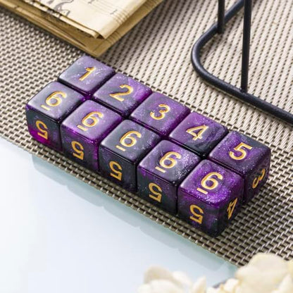 10 Pieces Polyhedral Dice Set D6 Dice 16mm Acrylic 6 Sided Dice Game Dice for Dungeons and Dragons RPG MTG DND Dice Table Games (Starry Purple Black) - color: Starry Purple Black