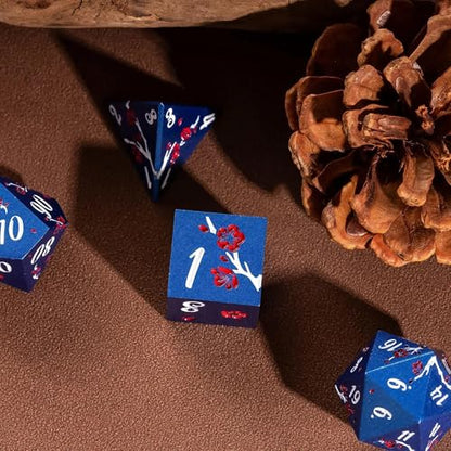 UDIXI Metal Dice Set D&D, 7PCS Flower Metal DND Dice Set Blue for RPG | Red Flower, Metal Case Packaging, Heavy Metal Dice, D&D Gift, for Dungeons and Dragons Role Playing Games Tabletop Games - color: Blue-white