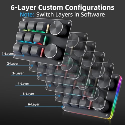 Koolertron Macro Programmable Keypad, One Handed Programmable Mechanical Keyboard, RGB Blue Switch Hot Swappable, 9 Keys 2 Knob Backlit Keypad for Working and Gaming, Black - size: 9-key (2 Knob)