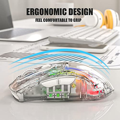 Bluetooth Wireless Mouse, Transparent RGB Mechanical Dual Mode Gaming Mouse, A Must-Have Cool USB Computer Mouse for Gaming and Esports - color: White
