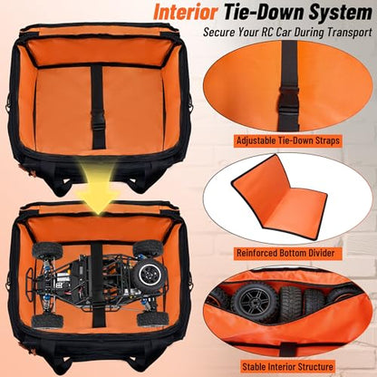 ORKELS RC Car Carrying Case 1/8 1/10 Scale, Heavy Duty RC Storage Bag with Reinforced Base, Multi-Pocket Tool Organizer, Compatible with Traxxas RC Cars Trucks & Buggies - size: FOR 1/8, 1/10 RC Vehicles