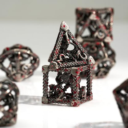DND Dice Set,3D Octopus Hollow Metal 7-Die,SilverBlood | copper construction,72g balanced weight,engraved numbers,gift box and velvet bag for DND RPG play - color: Bloodstained