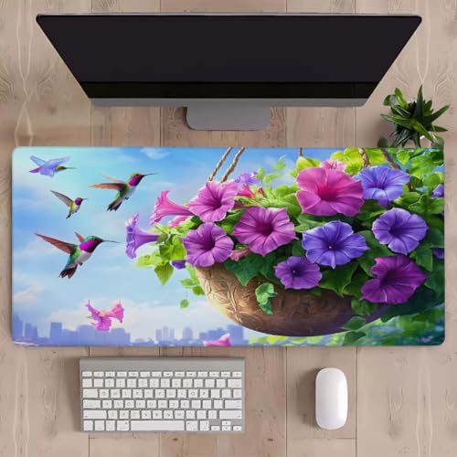 Morning Glory Hummingbird Gaming Mouse Pad, with Stitched Edges, Rubber Base Keyboard and Mouse pad Desk Mat Non-Slip Waterproof Protector Writing Pad for Work Game Office Home 15.7x35.4in - color: B 009, size: X-Large