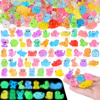 DIYDEC 184PCS Luminous Mini Resin Animals, Miniatures Figures Glow in The Dark Small Tiny Toys to Hide Little Ducks Decor for Party Favors Bag Fillers Fairy Garden Dollhouse Accessories
