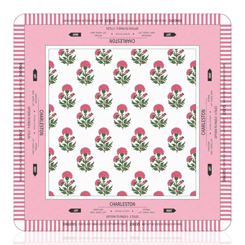 Tegeme Pink Chinoiserie Mahjong Mat 31.5x31.5 Inch American Mahjong Mat | Non Slip Noise Reduction Mah Jong Rug with Rules Portable Gaming Rug for Poker Tiles Dominoes - size: 31.5" X 31.5", style: Pink Rose
