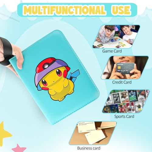 Premium Collectible Trading Card Albums，Card Binder Fits 400 Cards with 50 Removable Sleeves，Display Game Card Case book Holder, Green Themes - color: Grass Cartoon