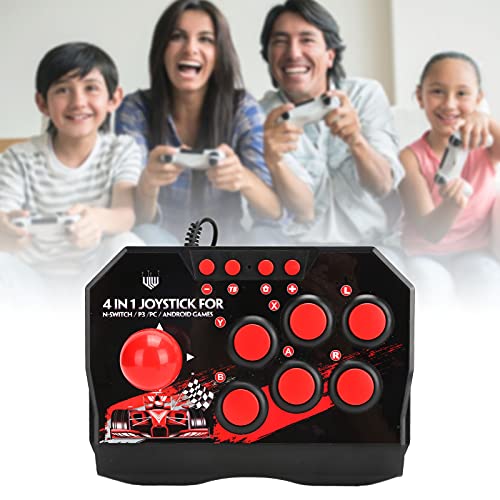 Universal Nostalgia Fight Stick, PC Street Fight Controller Fighting USB Wired Joystick Ergonomic Controller for Switch/PC/PS3, Black and Red