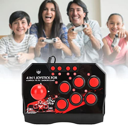 Universal Nostalgia Fight Stick, PC Street Fight Controller Fighting USB Wired Joystick Ergonomic Controller for Switch/PC/PS3, Black and Red