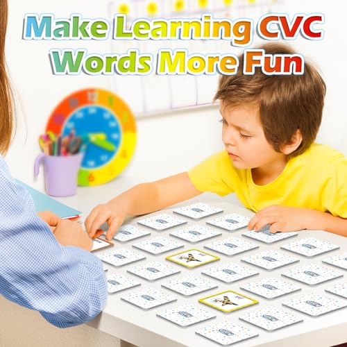 Aizweb CVC Word Match Game - 60 Pc Toddler Card Games for Kids Ages 3-6, Phonics Flash Cards for Preschool & Kindergarten Learning Activities, Educational Toys for Home School Supplies - style: CVC Words