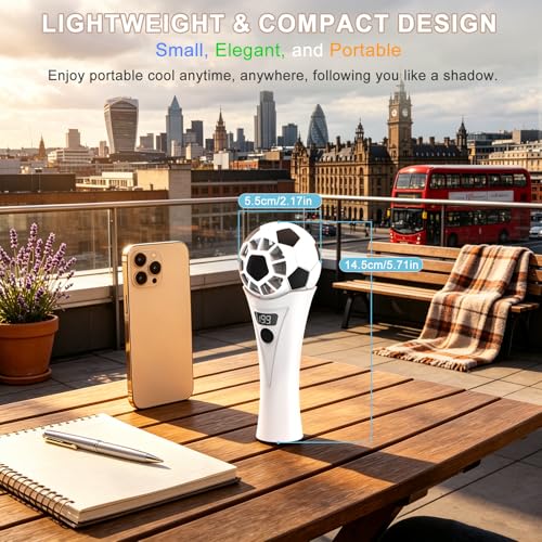 SZO Portable Handheld Turbo Fan, World Cup Soccer Mini Personal Fan with 5-Speed Wind, Digital Power Display, USB Rechargeable Fan for Home, Office, Outdoor & Soccer Fans