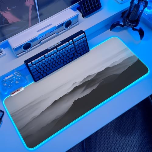 JMIYAV White RGB Gaming Mouse Pad 31.5x12 Inch PC XL Large Extended Glowing Led Light Up Desk Pad Non-Slip Rubber Base Computer Cute Mousepad Mat Desk Accessories Gaming Setup 89-2 - color: Grayline Ridges