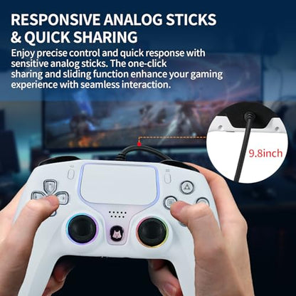 NBCP Wired PS5 Controller - Gaming Controller for PlayStation 5, PS4, PC/Steam, Turbo & Linear Hall-effect Trigger, Dual Vibration, 3.5mm Audio Jack - White - color: White