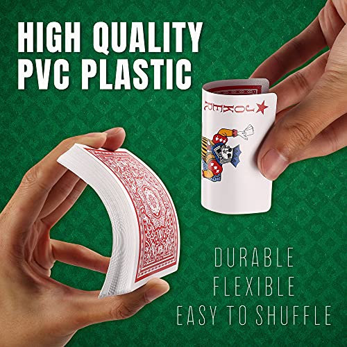 LotFancy Waterproof Playing Cards, Large Print, 100% Plastic, 2 Decks of Cards with Plastic Cases, for Texas Hold'em, Pool Beach Water Card Games, Jumbo Index Poker Size - style: Red Black Back Jumbo Index