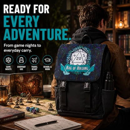 DND Backpack | Bag of Holding Tabletop RPG Travel Backpack for D&D Players & Dungeon Masters | Dice Storage, Laptop & Book Bag for School, Work, TTRPG, Board Game & Fantasy Gaming Gear Accessories