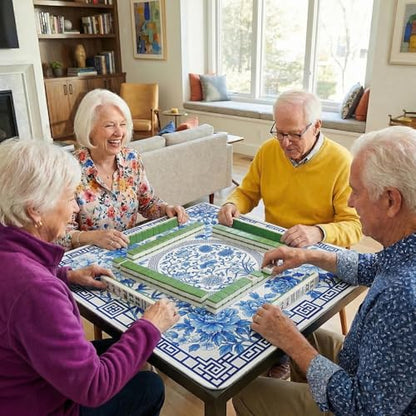 Britimes Mahjong Mat with Black Carrying Bag,31.5"x31.5", Blue Floral | Non-Slip Noise Reduction Gaming Mat Rubber Multi Purpose Game Table Cover for Mahjong Card Dominoes Board Tile Games - color: Blue Flowers Leaves