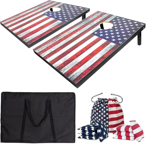 Cornhole Board Set 4x2 Regulation Size Cornhole Set with Carrying Bags & 8 Bean Bags Corn Hole Boards Bean Toss Game for Adults Family Outdoor Lawn Outside Backyard Games - color: American Flag, size: 3*2FT