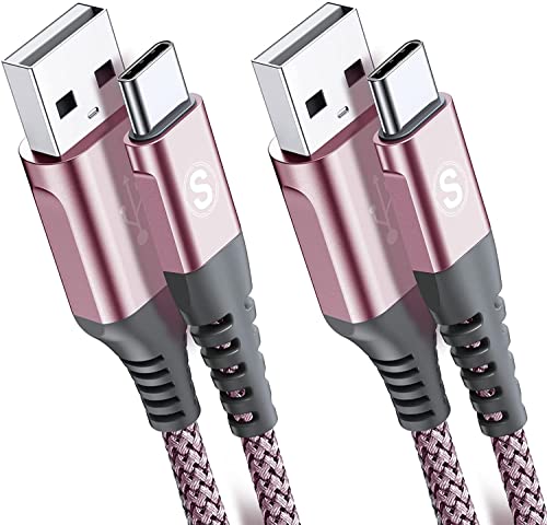 sweguard USB Type C Cable 3.1A Fast Charging [2Pack,10ft+10ft], USB-A to USB-C Charger Nylon Braided Cord for Samsung Galaxy S21 S20 S10 S9 S8 Plus,Note 20 10 9 8 7,A71 A51 A32,LG,Moto,PS5-Pink - color: Pink, size: 10ft+10ft