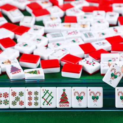160 Pcs Christmas American Mahjong Set Only, 1.2 x 0.87 Inches Red Back Melamine Mahjong Tiles, Hand Carved Pattern for Adult Mah Jong Social Games, Mah Jong Lovers - style: Classic