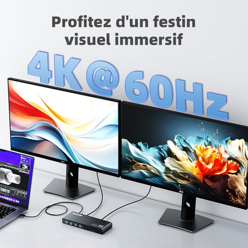 WAVLINK Pro Dual 4K@60Hz Universal Docking Station | USB 3.0/USB-C Laptop Dock for Mac & Windows | 2 HDMI/DP Monitors, Gigabit Ethernet, 6 USB 3.0 | Home Office & Multi-Screen Productivity. - color: 69DK2