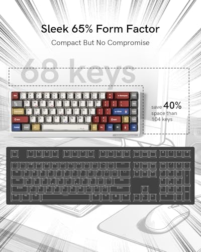 SK68 65% Gaming Keyboard, Wired Backlit Mini Keyboard w/100% Hot-Swap Socket 68 Keys Aluminum Gaming Wired Keyboard for PC Laptop Game - color: White