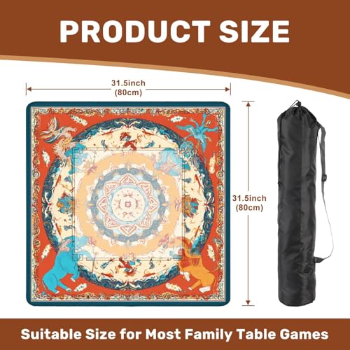 Mahjong Mat 31.5" x 31.5" Spiraling Fantasy Battle Mythical Creatures Elephants Bold Colorful Non-Slip Noise Reduction Mahjong Tiles Table Cover for Dominoes Poker Card Board and Tile Games - color: Color2