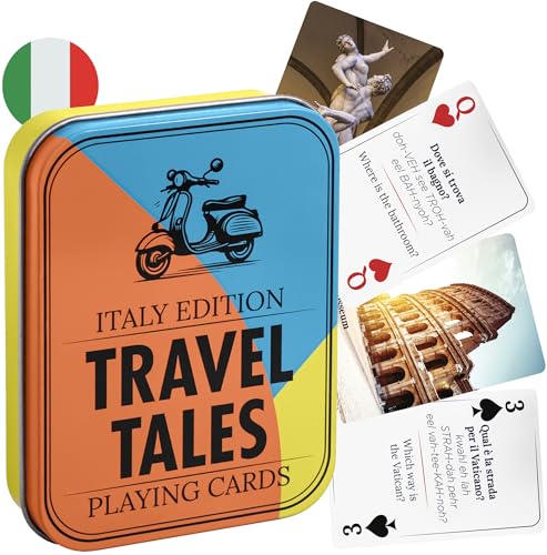 All7s Travel Tales Italy - Italian Playing Cards & Gifts for Adults | Trip essentials and must-haves in a pocket tin, learn key phrases on the go, souvenir and honeymoon keepsake for couples
