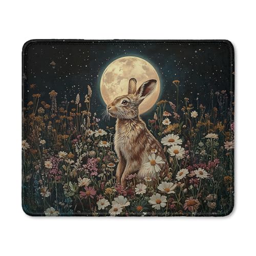 Vintage Floral Easter Bunny Full Moon Mouse Pad, Mystical Dark Cottagecore Wildflower Botanical Hare Mouse Pad for Home Office Computer Gaming Desk Accessories, 9.5x7.9 Inch - color: 17Child