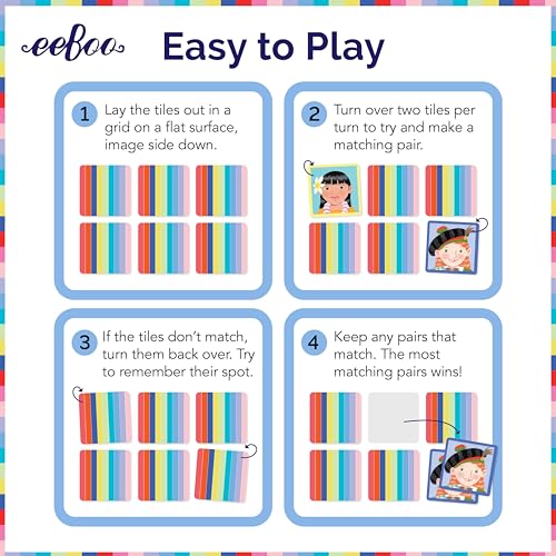 eeBoo I Never Forget a Face Memory & Matching Game, Ages 3+ for 1-4 Players | Game sharpens recognition, concentration & memory skills. Includes 48 tiles, 24 pairs. Engaging play for the whole family - style: I Never Forget a Face