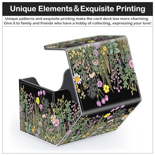Card Deck Box for MTG Trading Cards with Magnetic Closure,Premium Card Storage Box Case Cover for TCG CCG Magic Cards,Natural Wildflowers - color: Natural Wildflowers