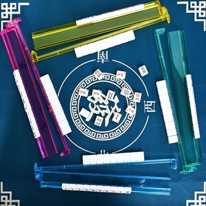 American Mahjong Tile Set Include 166 Tiles 4 All-in-One Mahjong Racks/Pushers with Blue Carrying Bag Complete Mahjong Game Set - color: Blue Pattern