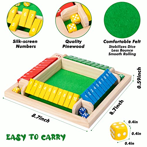 Shut The Box Dice Game,8 Dice 4 Players Wooden Board Table Math Skills Game with Drop it Game Instructions for Kids Adults Easy to Learn, Family and Friends Party (8 Inches Colorful) - size: 8.74 inches
