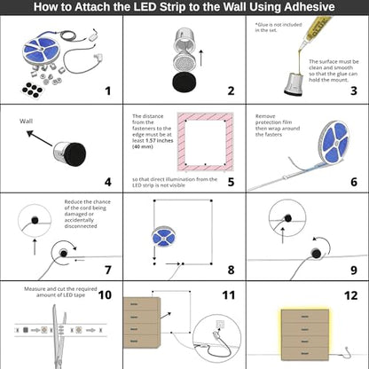 LED Backlight for Dresser & Furniture, 26.2ft Tunable White LED Strip Lights (2700K-6500K Warm to Cool), Dimmable with App & Remote, Bias Lighting, Standoff Mount Kit (4 Mounting Options) - color: Tunable White, size: Dresser & Furniture
