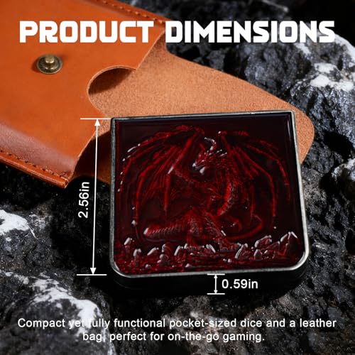 7-in-1 DND Pocket Spinner Dice Set, Foldable Flip Dice with Delicate Dragon Iron Box, Compact Dice Set for DND Role-Playing Games Fans (Red) - color: Red