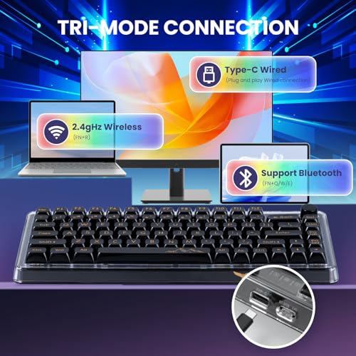 75% Hot‑Swappable Tri‑Mode Mechanical Keyboard, Wireless Bluetooth 5.0 2.4G USB‑C Gaming Keyboard with Volume Knob, Pre‑Lubed Linear Switch, RGB Backlit Metal Shell Compact Keyboard for PC Mac Gamers - color: Black