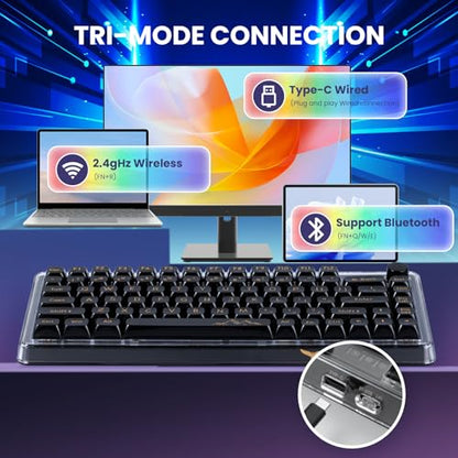 75% Hot‑Swappable Tri‑Mode Mechanical Keyboard, Wireless Bluetooth 5.0 2.4G USB‑C Gaming Keyboard with Volume Knob, Pre‑Lubed Linear Switch, RGB Backlit Metal Shell Compact Keyboard for PC Mac Gamers - color: Black