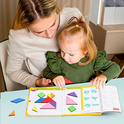 Travel Tangram Puzzle Car Game Magnetic Pattern Blocks Road Airplane Trip Essentials Activities Montessori Educational Toys Brain Teasers Book for Age 4-8 Kids Boys Girls Toddler (240 Solution) - color: 240 Solution