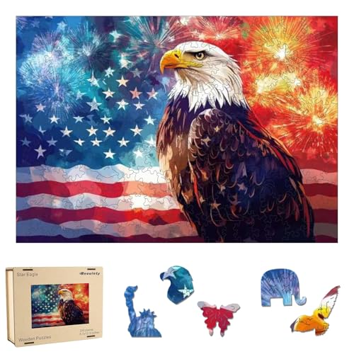 Reouinty Wooden Puzzles for Adults, Eagle Jigsaw Puzzle 12.2x8.6 in | 200 Pieces Wood Puzzles, Beautiful Wall Decor, Unique Animal Shape Puzzle Piece, Birthday Gifts for Family Game - color: Firework Eagle, size: 200pcs