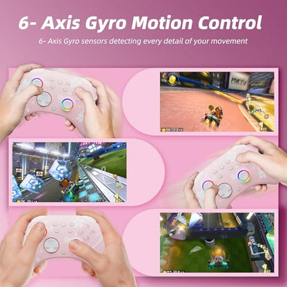Mytrix Wireless Controllers for Switch/Switch 2, Windows PC iOS Android Steam/Steam Deck, Sakura Pink Bluetooth Controller with Programmable, Hall Effect Joysticks, Adjustable LED Light/Turbo/Vibration - color: Sakura Pink