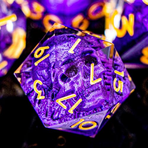 DND Skull Dice Set 7PCS Necromancer Polyhedral Dice for Dungeons Dragons RPG Role Playing Game, Resin Sharp Edged D and D Dice with Gift Box D6 D8 D10 D12 D20 (Purple) - color: Purple&gold