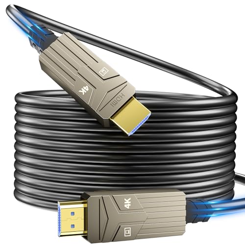 Soonsoonic Fiber Optic HDMI Cable 50ft,18Gbps 4K@60Hz(4:4:4) Unidirectional Active 2.0 Cord,Support HDR10 ARC HDCP 2.2 3D CEC Atmos DTS:X, Ultra high Speed Flexible and Slim（15m） - size: Fiber 50FT