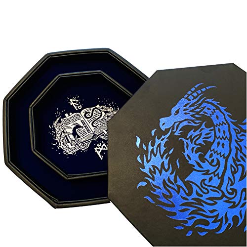 Fantasydice Blue Dragon Dice Tray with Spell Book Print – 9" Octagon with Lid and Dice Staging Area, Holds 5 Dice Sets – Perfect for D&D, Call of Cthulhu, Shadowrun, and All Tabletop RPGs - color: Blue Dragon Wizard Octagon