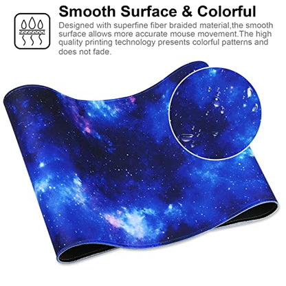 Large Gaming Mouse Pad with Stitched Edges,[27.5x11.8In] Extended Blue Space Mouse Pad with Non-Slip Natural Rubber Base for Gamer/Desktop/Office/Home 70x30 Bluespace04 - color: 70x30 Bluespace04