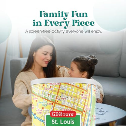 Geotoys St. Louis Mini City Puzzle - 100 Piece Puzzles for Kids and Adults in Portable Can, 13" x 10" Educational Travel Puzzle for Ages 7 and Up - Mini Puzzles to Learn & Explore Geography - style: St. Louis