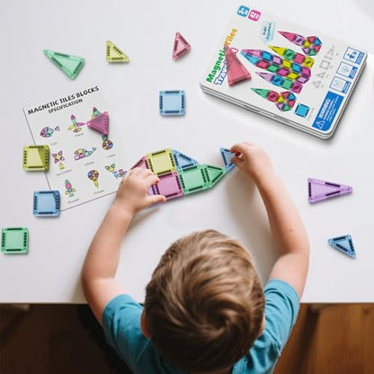 42PCS Mini Magnetic Tiles Travel Set with Iron Storage Box - Portable STEM Building Blocks for Kids 3-8, Montessori Educational Magnet Toys for Airplane, Car Rides & On-The-Go Play | Portable Montessori educational magnetic building tiles for airplane, ca