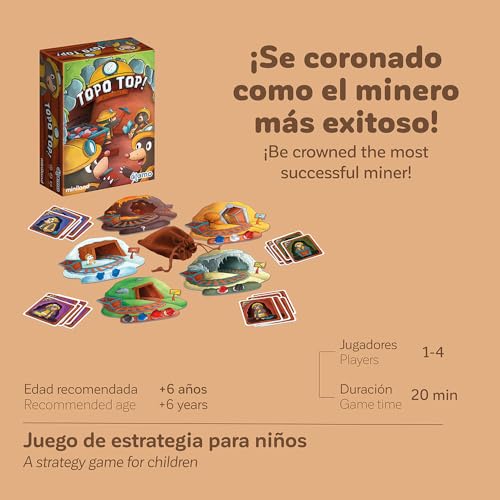 Miniland Children's Board Game, +6 Years, Coloured Gems, Boards and Bag, Strategy and Fun in Underground Adventures, Ideal for Family Play | Topo Top - color: Brown