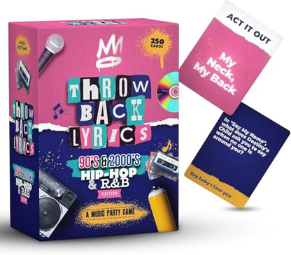 Throwback Lyrics — 90s & 2000s Hip-Hop & R&B Music Trivia & Finish the Lyrics Card Game | Charades + Steal Cards | Adult Party Game for Game Night, Girls Night, Birthdays & Gifts | 250 Cards
