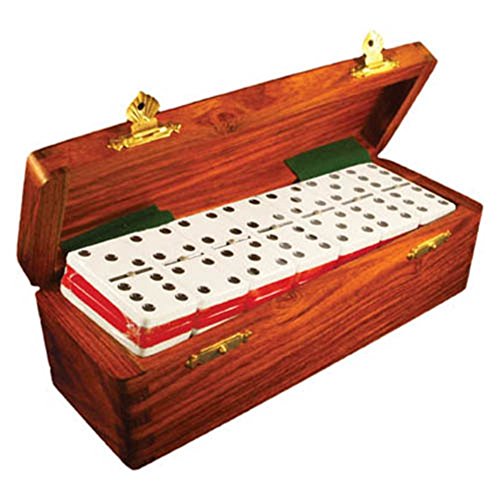 Marion Domino Double Six Two Tone Red & White Jumbo Tournament Professional Size with Spinners in Dovetail Sheesham Wood Box. - color: Two Tone Red-white