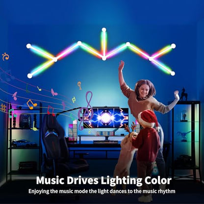 Phylosal Smart WiFi LED Wall Lights, 16M+ Color Dimmable Gaming Light Works with Alexa and Google Assistant, Music Sync, DIY and Timer Feature, RGB Light Bars for Gaming Room, Bedroom (9 Pcs,White)