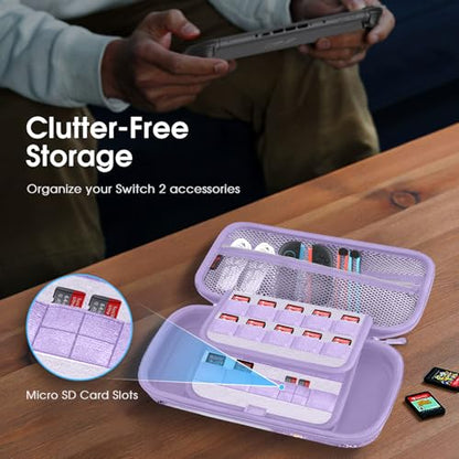 FINTIE Carrying Case for Nintendo Switch 2 (2025), Shockproof Hard Shell Switch 2 Case, Protective Cover Travel Bag with 19 Game Card & 2 Micro SD Card Slots & Inner Pocket, Lilac Marble - color: lilac marble